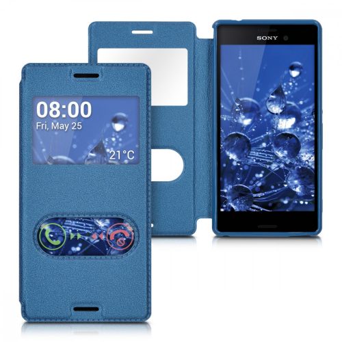 Капак за Sony Xperia M4 Aqua, Екологична кожа, Син, 37417.17