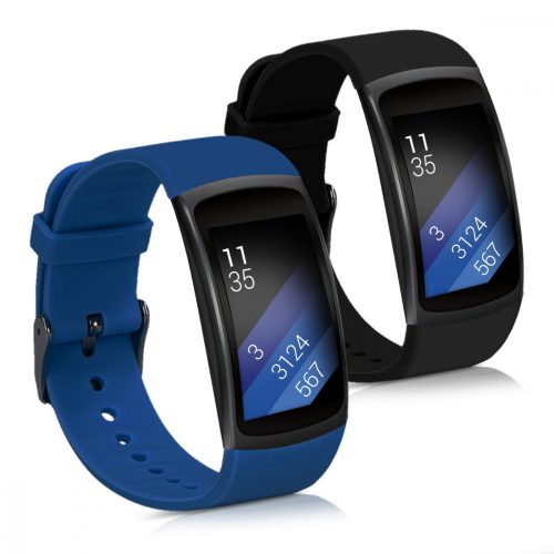 Комплект от 2 каишки за Samsung Gear Fit2 / Gear Fit 2 Pro, kwmobile, силикон, син / черен, 38830.04