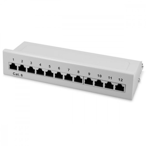 Patch Panel Cat6 с 12 RJ45 порта и стенен монтаж, Kwmobile, сив, метал, 47695.02