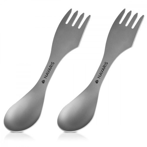 2 x Navaris 3-в-1 Titanium Camping Spork Set, вилица, лъжица, нож, 51390.02