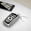 Капак за автомобилен ключ за BMW - 3 бутона - Keyless Go, kwmobile, силикон, сребрист / черен, 55039.01