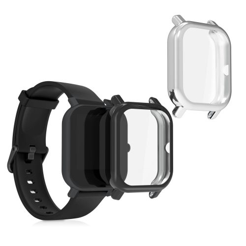 Комплект от 2 калъфа за Xiaomi Amazfit Bip / Amazfit Bip Lite, kwmobile, силикон, сребрист / черен, 54037.03