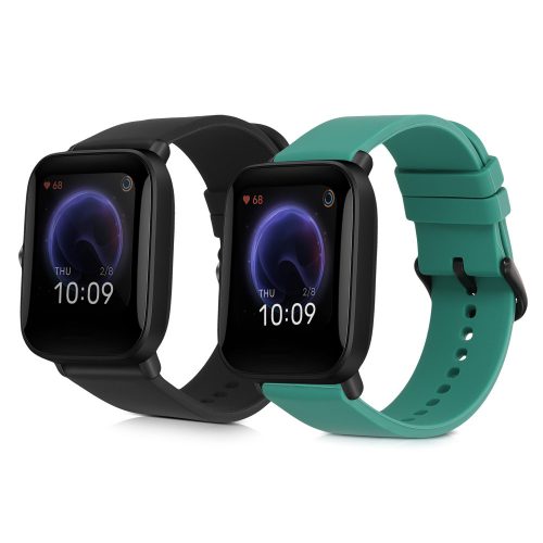 Комплект от 2 каишки за Huami Amazfit Bip U/Amazfit Bip U Pro, Kwmobile, Черен/Зелен, Силикон, 57434.04