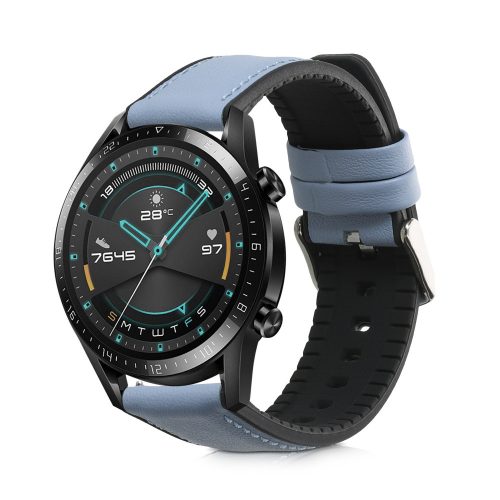 Каишка за Huawei Watch GT (46mm)/Watch GT 2 (46mm), Kwmobile, Син, Естествена кожа, 55891.206