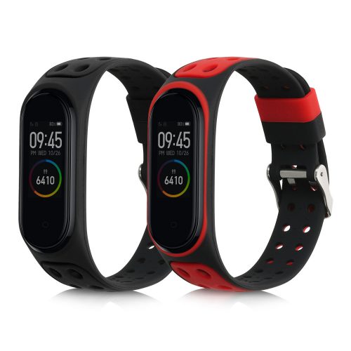 Комплект от 2 каишки за Xiaomi Mi Band 4, Kwmobile, черно/червено, силикон, 58889.01