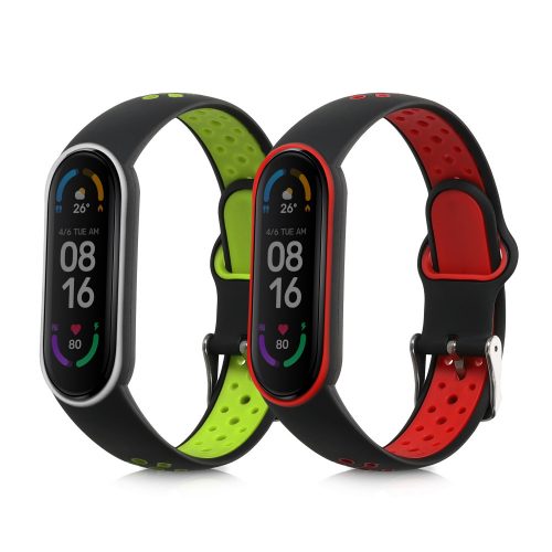 Комплект от 2 kwmobile каишки за Xiaomi Mi Smart Band 6/Mi Band 6/Band 5, силикон, зелено/червено, 59792.05