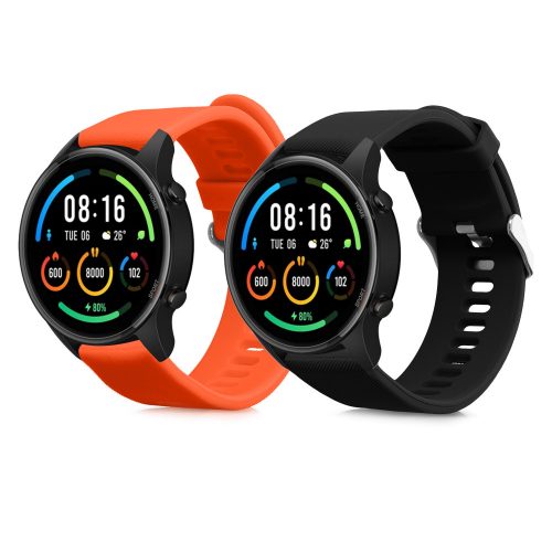 Комплект от 2 каишки Kwmobile за Xiaomi Mi Watch/Mi Watch Color Sport, черен/оранжев, силикон, 58466.04