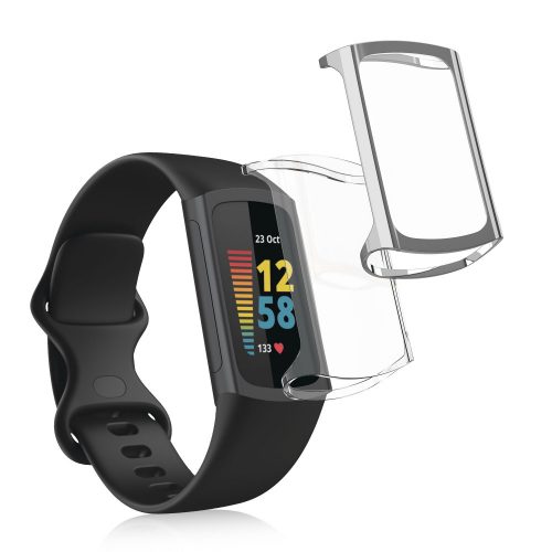 Комплект от 2 калъфа Kwmobile за Fitbit Charge 5, силиконови, прозрачни/сиви, 56385.04