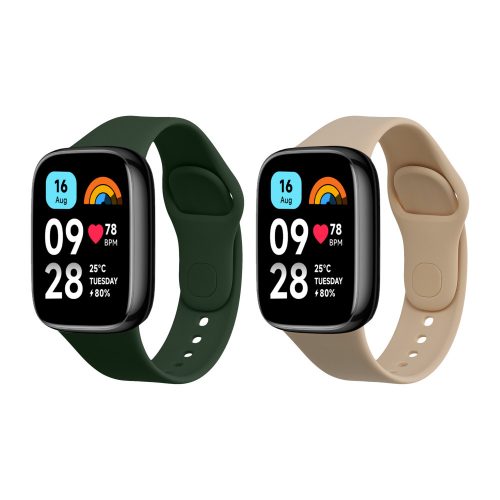 Комплект 2 каишки Kwmobile за Xiaomi Redmi Watch 3 Active, тъмнозелен/бежов, силикон, KWM000024XY002C