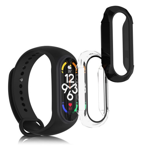 Комплект от 2 пълни капака Kwmobile за Xiaomi Mi Band 7, прозрачни/черни, пластмасови, KWM000024ZE002C