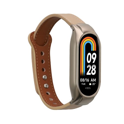 Каишка Kwmobile за Xiaomi Mi Band 8, бежово/кафяво, естествена кожа, KWM0000252F002C