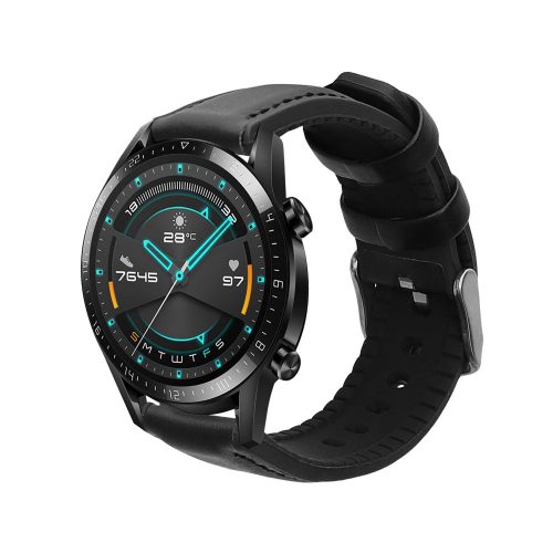 Каишка Kwmobile за Huawei Watch GT 3/Watch GT 2/Watch GT, черна, естествена кожа, KWM000013PG003C