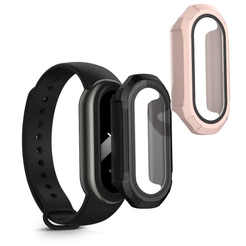 Комплект от 2 калъфа Kwmobile за Xiaomi Mi Band 8, черен/розов, силикон, KWM0000206E003C