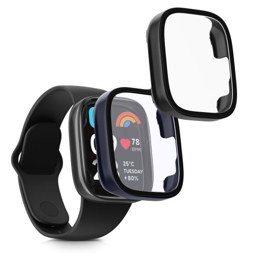 Комплект от 2 калъфа Kwmobile със защитно стъкло за Xiaomi Redmi Watch 3 Active / Redmi Watch 3 Lite, черен/тъмно син, пластмаса, KWM000024ZD003C