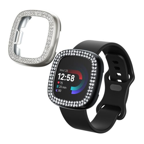 Комплект от 2 калъфа Kwmobile за Fitbit Versa 4/Sense 2, черен/сребрист, пластмаса, KWM000024ZJ002C