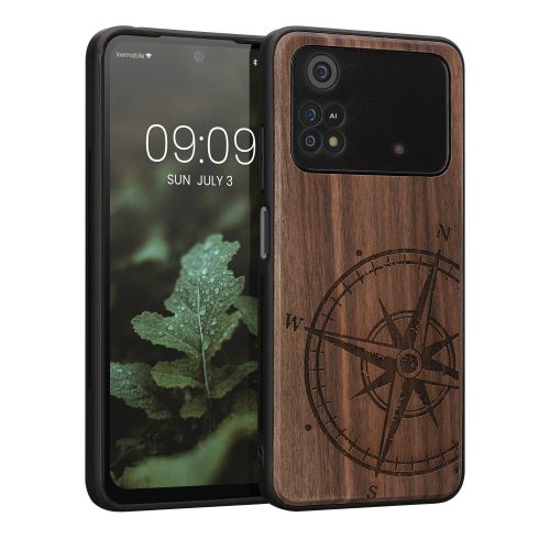 Калъф kwmobile за Xiaomi Poco M4 Pro, дърво, кафяв/черен, 59498.01