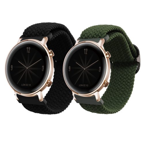 Комплект от 2 каишки за Huawei Watch GT 3 (42mm)/Watch GT 2 (42mm)/Watch 2, Kwmobile, Черен/Зелен, Найлон, 59533.01