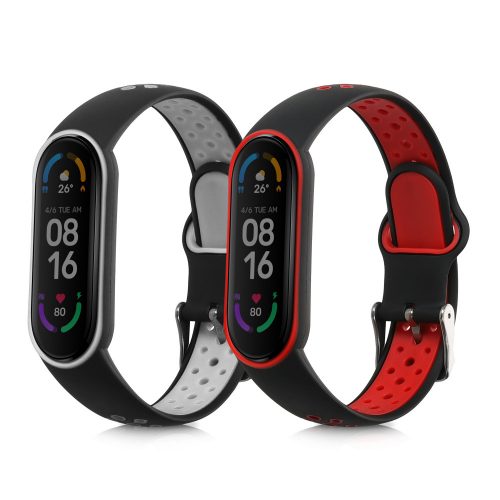 Комплект от 2 kwmobile каишки за Xiaomi Mi Smart Band 6/Mi Band 6/Band 5, силикон, сиво/червено, 59792.01