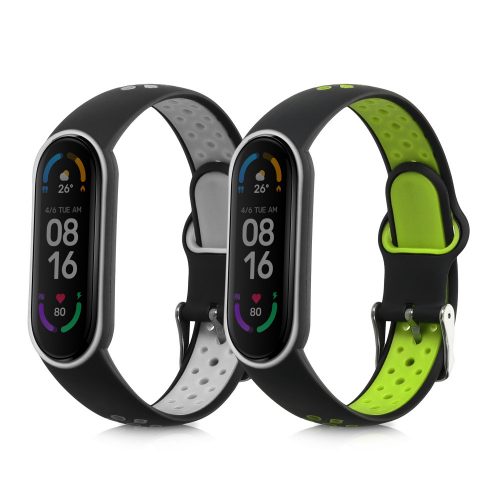 Комплект от 2 kwmobile каишки за Xiaomi Mi Smart Band 6/Mi Band 6/Band 5, силикон, сиво/зелено, 59792.02